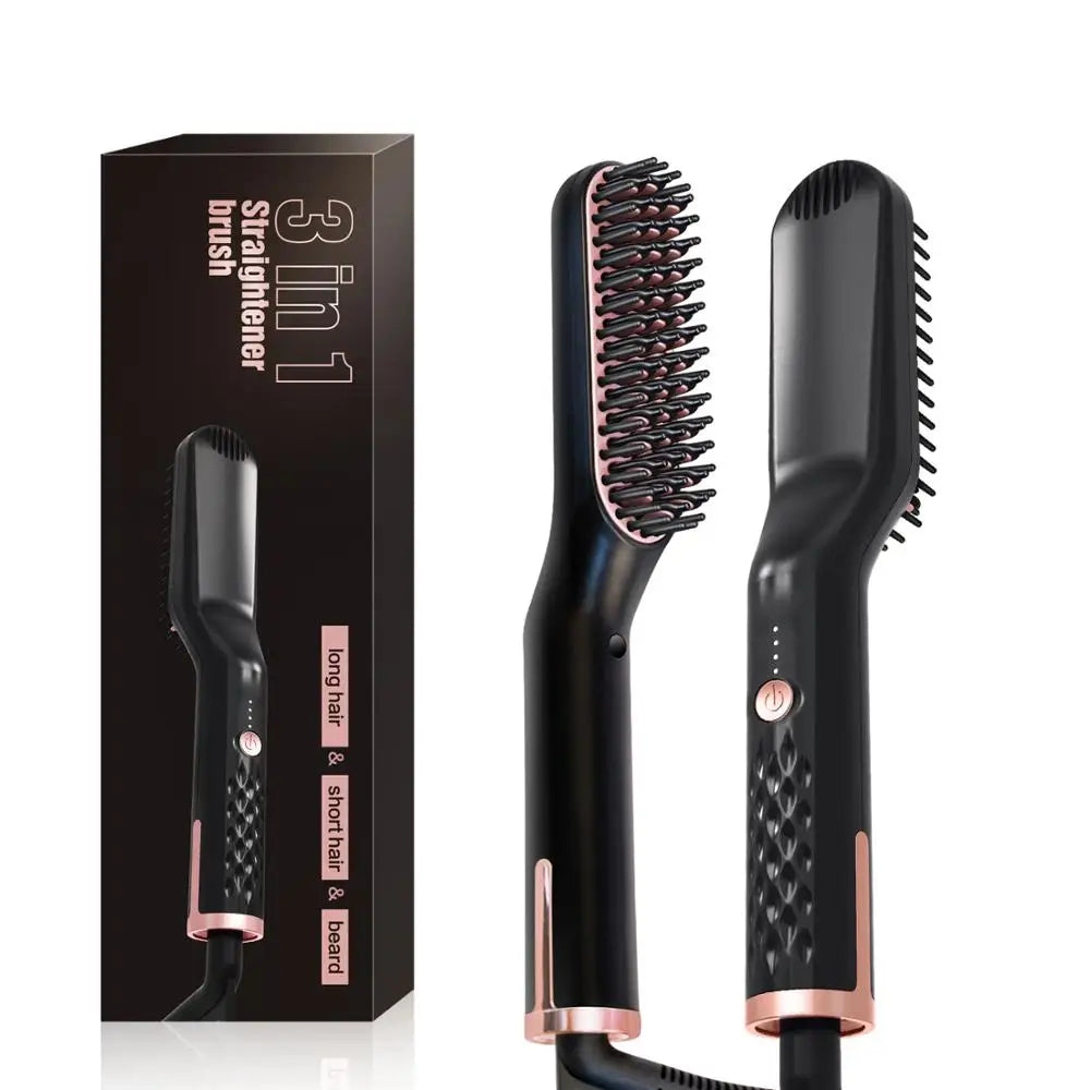 Cepillo eléctrico para alisar el cabello para hombres y mujeres, alisador de barba con calefacción inteligente, peine de hierro de cerámica, herramienta de peinado