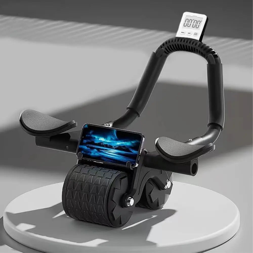 New Abdominal Wheel with Knee Mat and Timer, Automatic Rebound Abdominal Exercise Roller with Elbow Support
