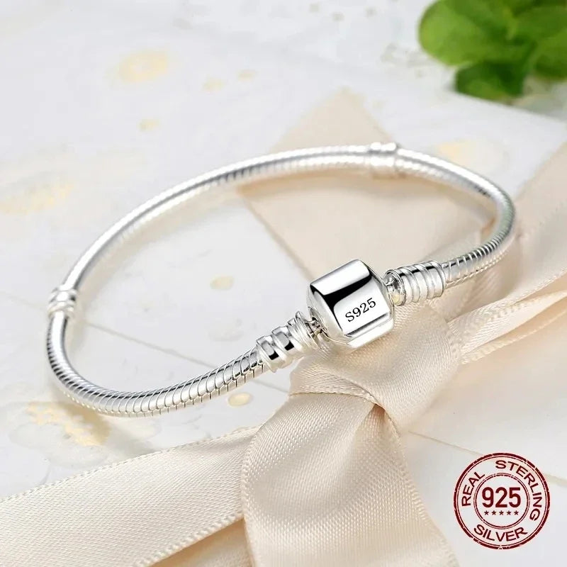 Joyería fina Original hecha a mano, pulsera de plata de ley 925 con dijes, pulseras de hueso de serpiente suaves y lisas para mujer