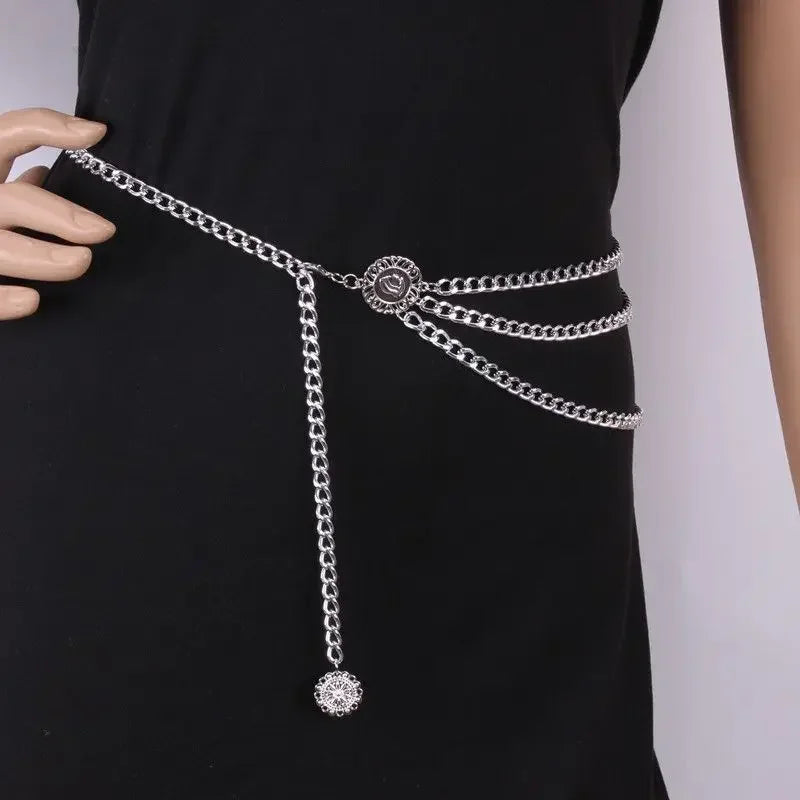 Punk Hip Hop style, all-match waist chain, Moon Vintage Metal belt for women, Vintage high-waist chain belt for women.