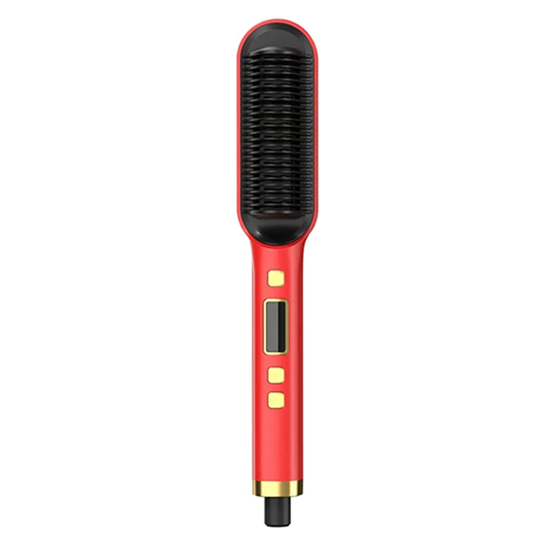 Cepillo eléctrico profesional de iones negativos, peine rizador con pantalla Lcd, herramienta rizadora, 2 en 1