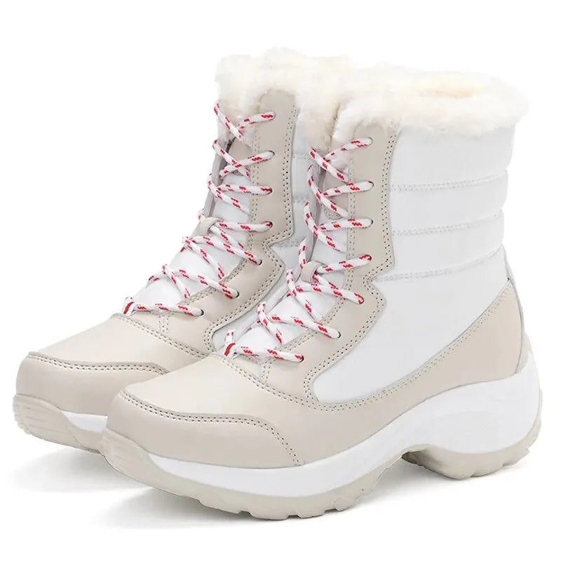 Botas de mujer, botas de tacón impermeables para invierno, botines de plataforma Tren, zapatos de nieve para mantener el calor, botas cortas de felpa para exteriores