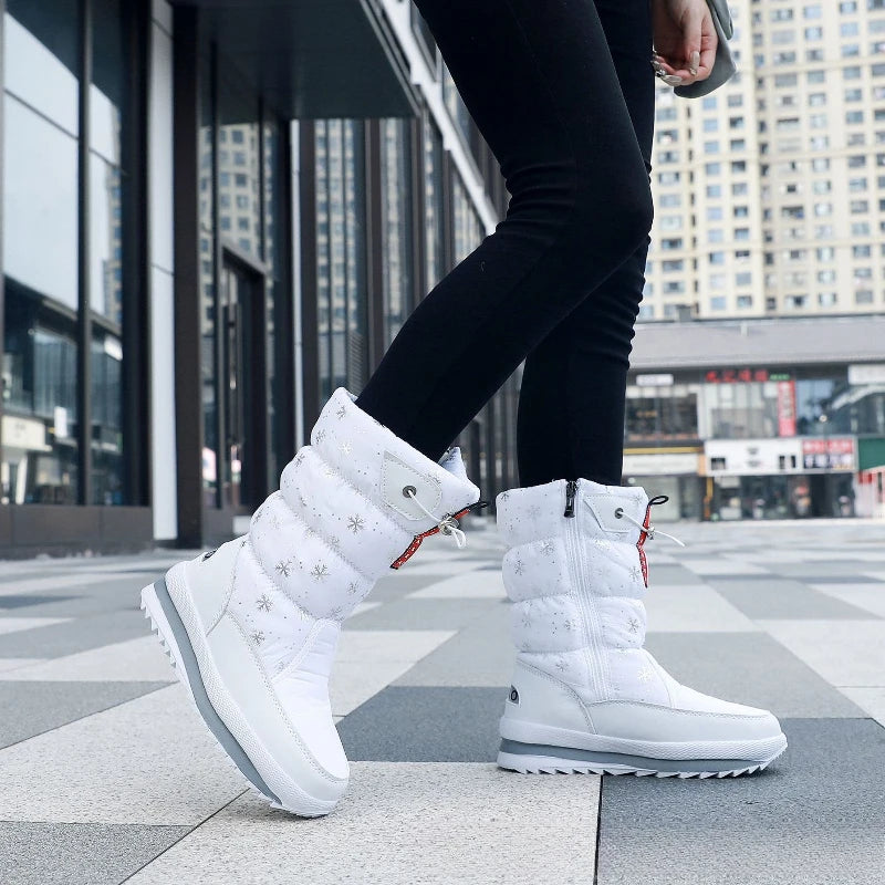 Fashionable Warm Snow Boots for Women, Platform Winter Boots, Waterproof Non-slip Boots, Mid-calf Plush Fur Boots, Women's Boots
