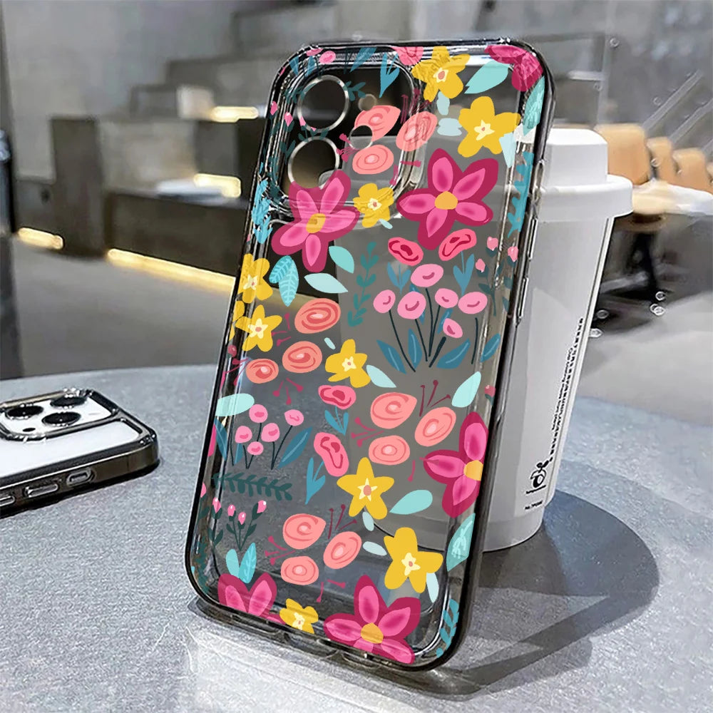 Clear Floral Phone Case for iPhone 17 16 Pro Max, Transparent Cover for iPhone 11 15 12 13 14 Pro Max 17 Air 17pro 17 Max