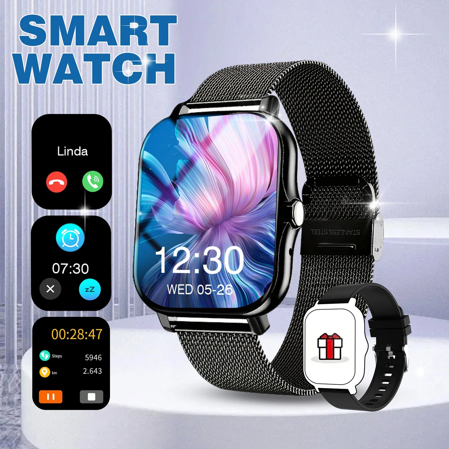 Reloj inteligente Reloj inteligente deportivo multifuncional, llamadas inalámbricas, esferas de reloj personalizadas, control de música