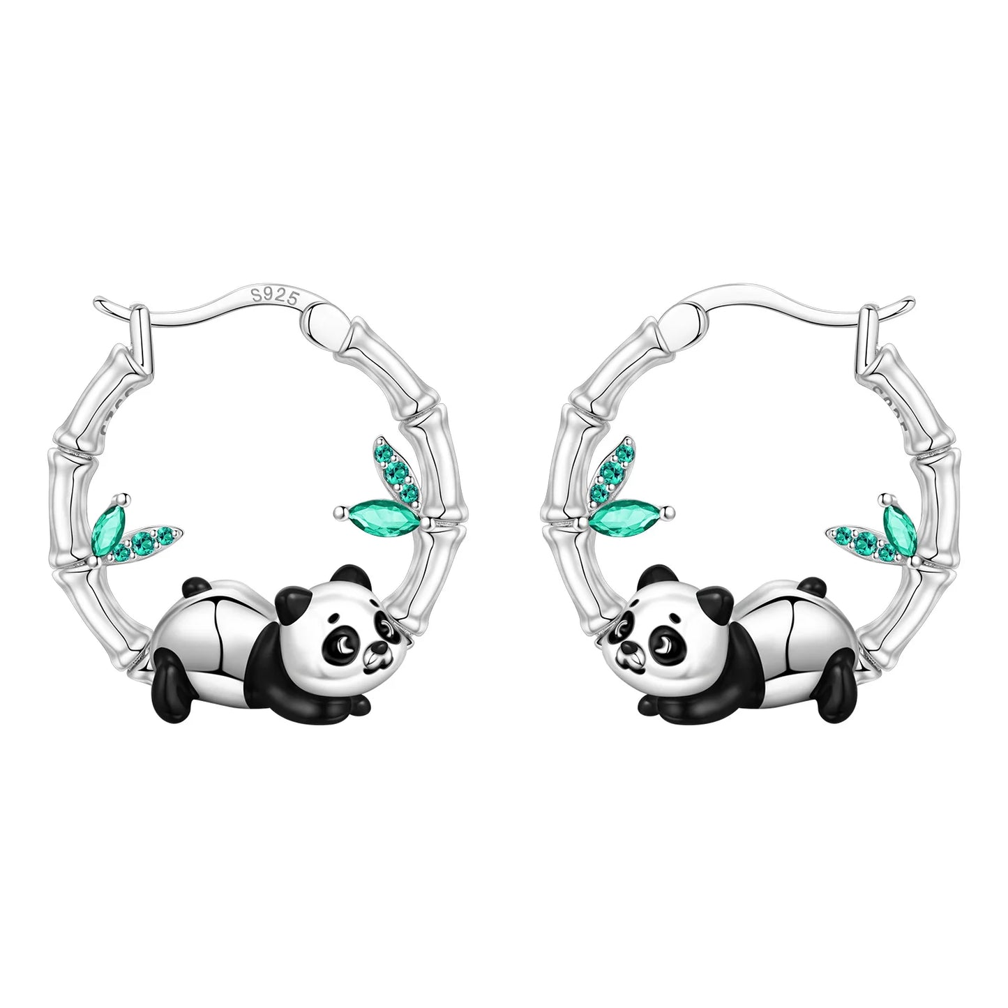 Pendientes de aro de bambú para mujer, de Plata de Ley 925 originales, con bonito Panda, joyería fina, regalos de fiesta de cumpleaños