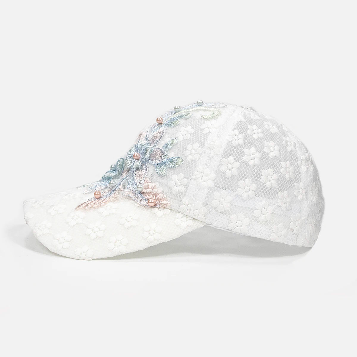 Gorra de béisbol de mujer transpirable ahuecada de encaje sombrero elegante bordado blanco