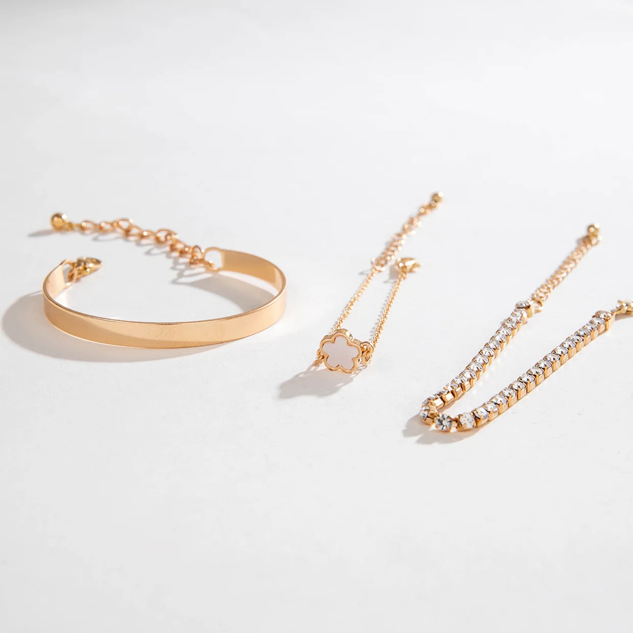 3pcs/set Bohemian Minimalism Metal Rhinestone Chain Bracelet Set for Women Gold Color Metal Bangle Jewelry Gifts