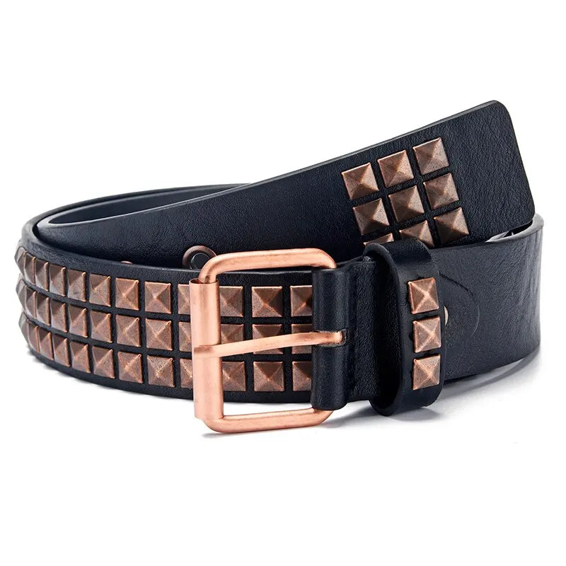 New fashionable square beaded rivet belt, metal pyramid belt for men and women, punk hardware, Y2K cowboy belt, designer belt, women's belt