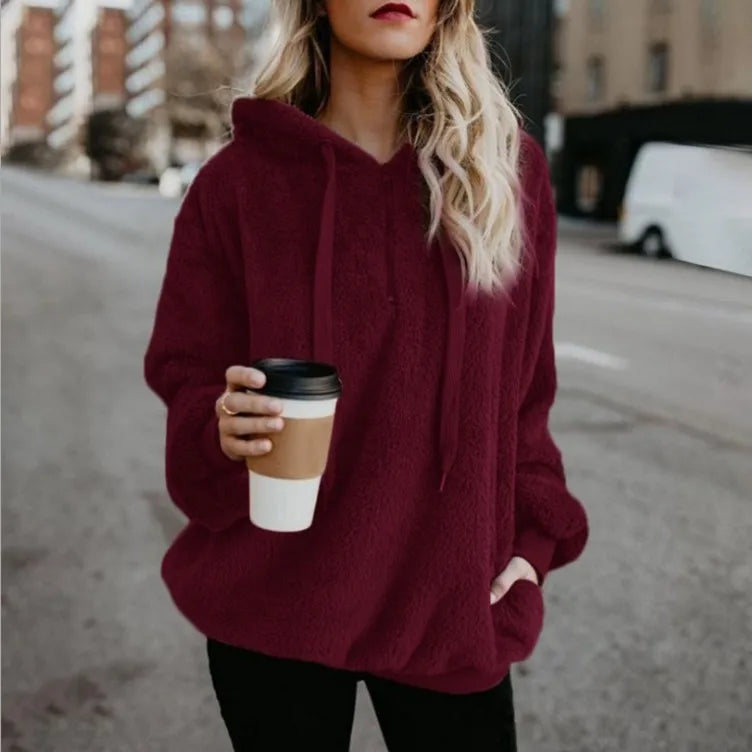 Women's Long Sleeve Hooded Sweatshirt, Monochromatic Coat, Fashion Trend