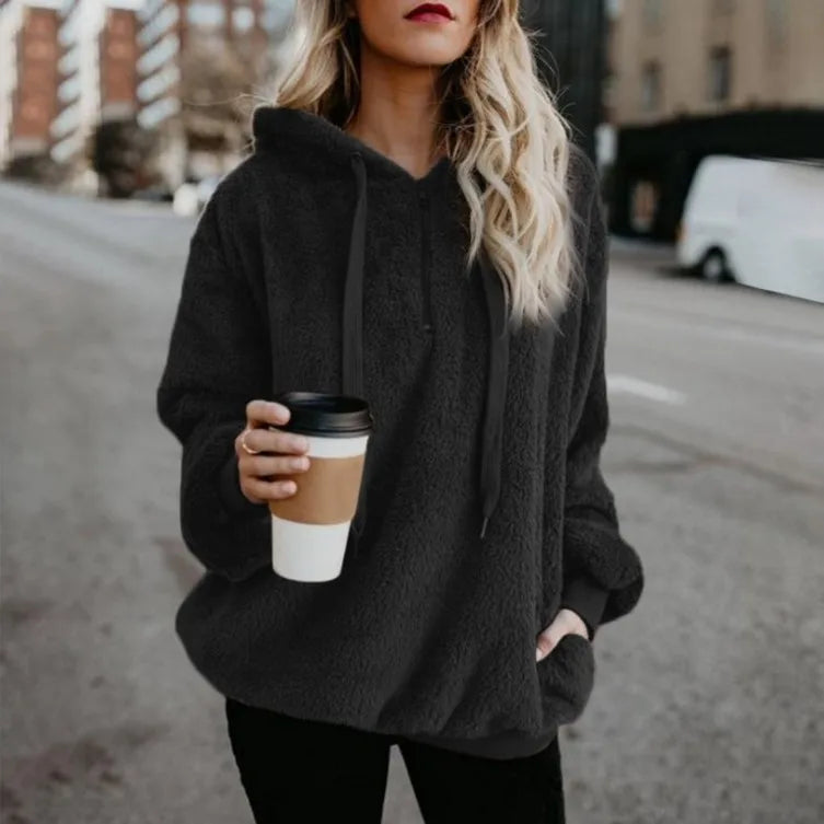 Women's Long Sleeve Hooded Sweatshirt, Monochromatic Coat, Fashion Trend