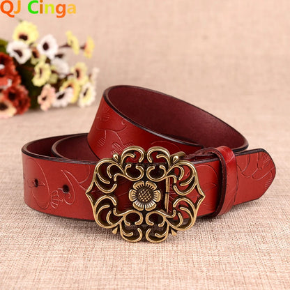 Cinturón con hebilla de aguja con diseño de girasol para mujer, cinturones de negocios a la moda, color marrón, blanco, negro, rojo y amarillo
