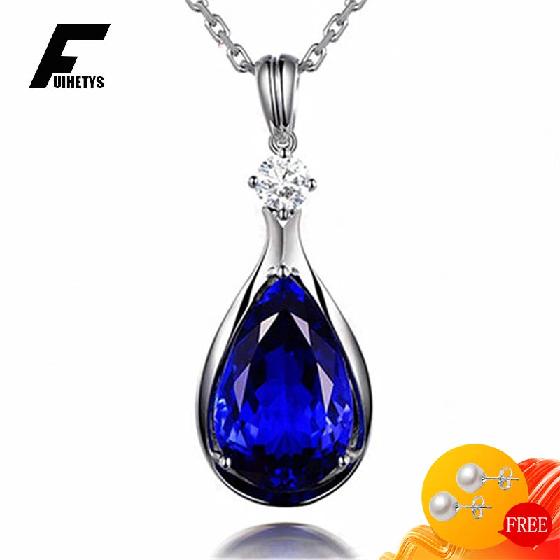 Luxury Necklace for Women, 925 Sterling Silver Jewelry Accessories, Waterdrop Shape Sapphire Zircon Gemstone Pendant, Wedding Party Gift