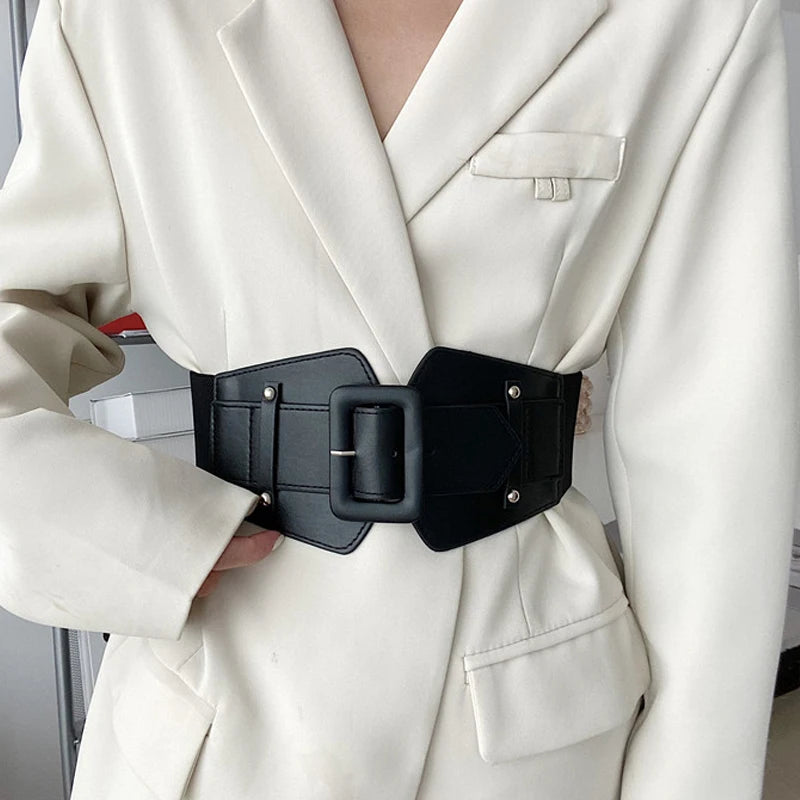 Women's Wide Elastic Corset Belt Dress Outfit Elastic Girdle Plus Size Belts for Women High Quality Large Waist White