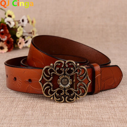 Cinturón con hebilla de aguja con diseño de girasol para mujer, cinturones de negocios a la moda, color marrón, blanco, negro, rojo y amarillo