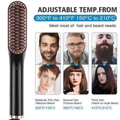 Cepillo eléctrico para alisar el cabello para hombres y mujeres, alisador de barba con calefacción inteligente, peine de hierro de cerámica, herramienta de peinado