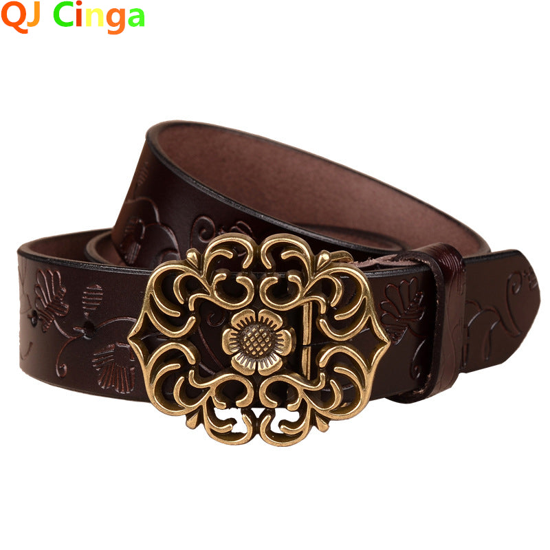 Cinturón con hebilla de aguja con diseño de girasol para mujer, cinturones de negocios a la moda, color marrón, blanco, negro, rojo y amarillo