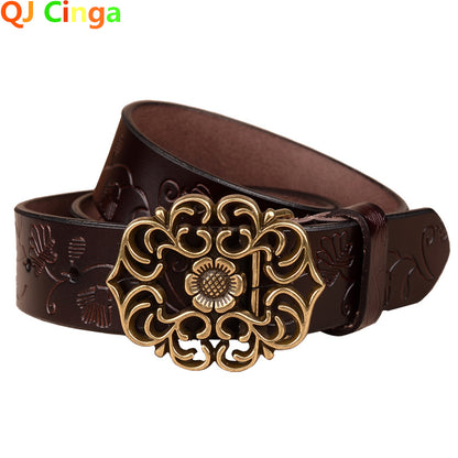 Cinturón con hebilla de aguja con diseño de girasol para mujer, cinturones de negocios a la moda, color marrón, blanco, negro, rojo y amarillo