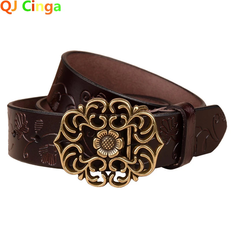 Cinturón con hebilla de aguja con diseño de girasol para mujer, cinturones de negocios a la moda, color marrón, blanco, negro, rojo y amarillo