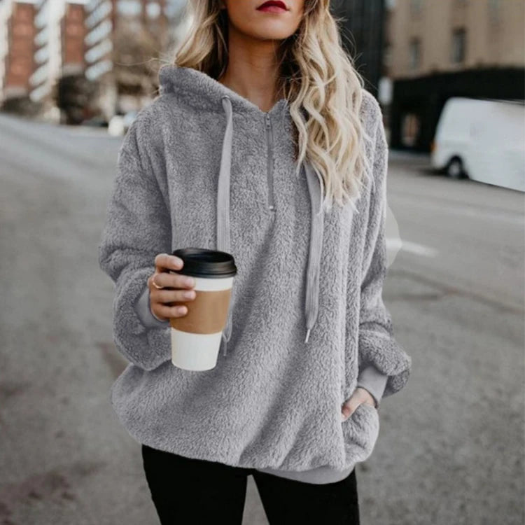 Women's Long Sleeve Hooded Sweatshirt, Monochromatic Coat, Fashion Trend
