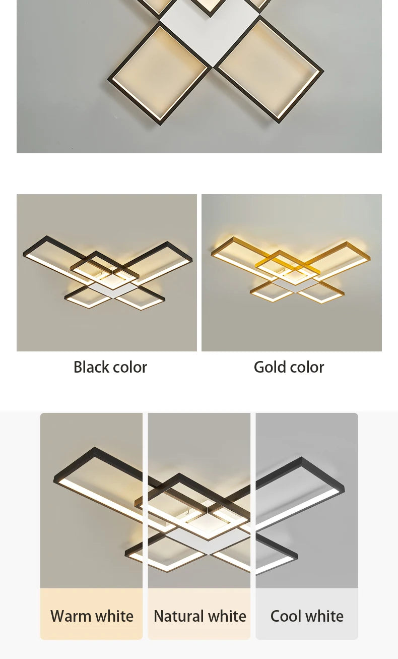 Modern LED Ceiling Lights for Living Room, Bedroom, Lustre, Home Decor, Dimmable Ceiling Lamp, Black/Gold Ceiling Light Fixtures