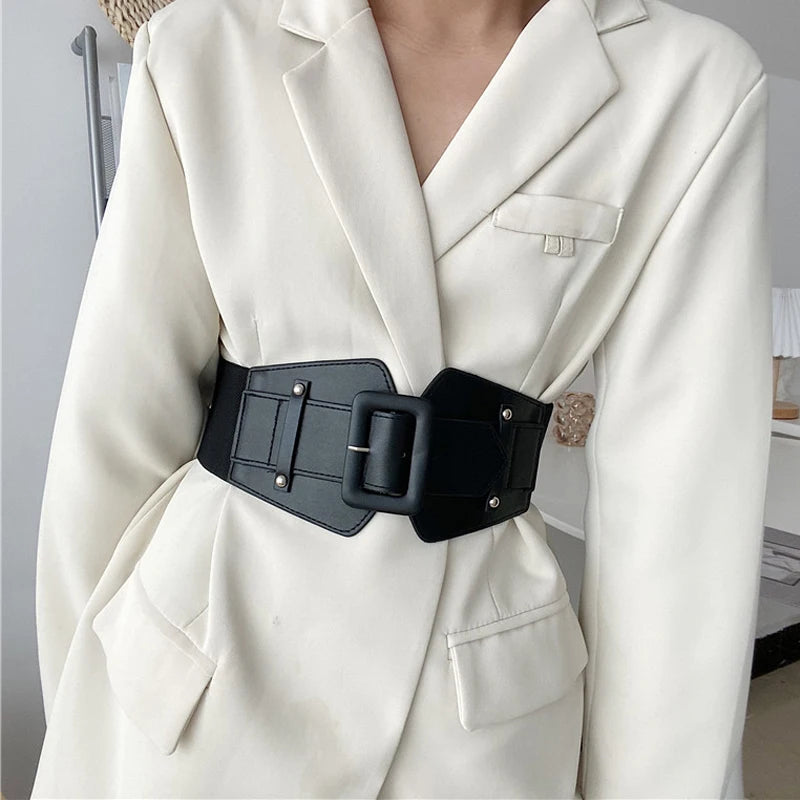 Women's Wide Elastic Corset Belt Dress Outfit Elastic Girdle Plus Size Belts for Women High Quality Large Waist White