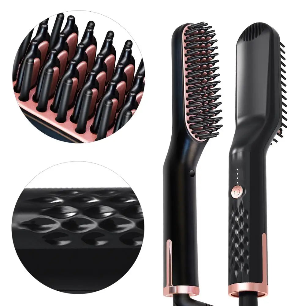 Cepillo eléctrico para alisar el cabello para hombres y mujeres, alisador de barba con calefacción inteligente, peine de hierro de cerámica, herramienta de peinado