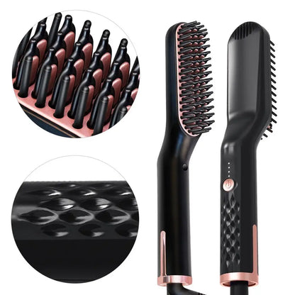 Cepillo eléctrico para alisar el cabello para hombres y mujeres, alisador de barba con calefacción inteligente, peine de hierro de cerámica, herramienta de peinado