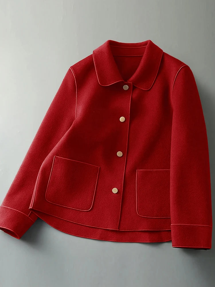 Abrigos de lana cortos lisos clásicos para mujer Otoño Invierno ropa cálida para mujer abotonada abrigo femenino trajes nuevos en prendas de vestir exteriores