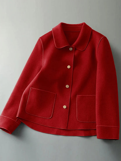 Abrigos de lana cortos lisos clásicos para mujer Otoño Invierno ropa cálida para mujer abotonada abrigo femenino trajes nuevos en prendas de vestir exteriores