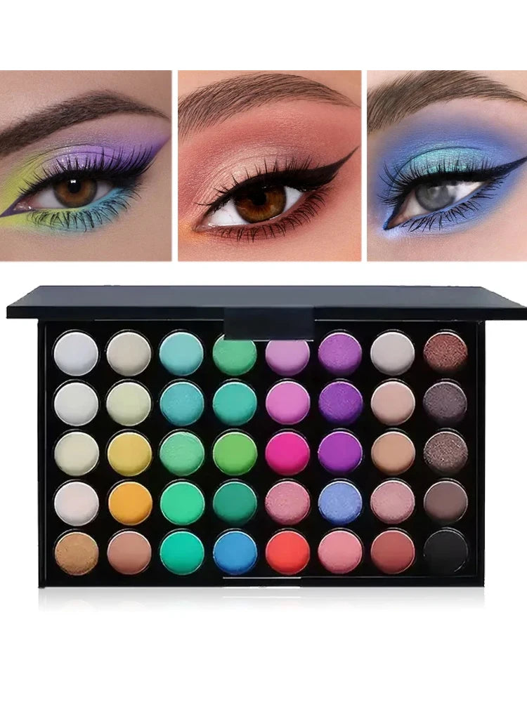 Paleta de sombras de ojos con purpurina, 40 colores, mate, resistente al agua, polvo prensado de larga duración, Kit de cosméticos, paleta de maquillaje de ojos para mujer, moda