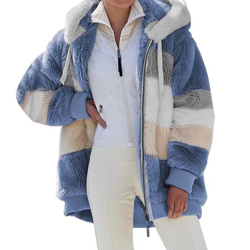Chaqueta de gran tamaño para mujer, ropa de calle con capucha y bolsillo de felpa cálida, abrigo holgado para mujer, ropa femenina.