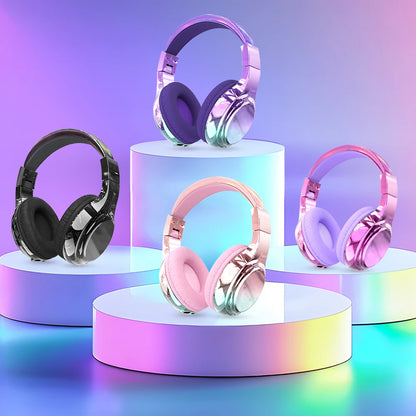 Kids Gradient Bluetooth Headphones, Wireless Over-Ear Headsets for Girls with Mic, Foldable Lightweight Headphones for School Travel