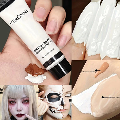 Base líquida blanca pura para maquillaje de escenario COS, corrector de larga duración, ajustador de base blanca pura mezclable, aclara y ilumina
