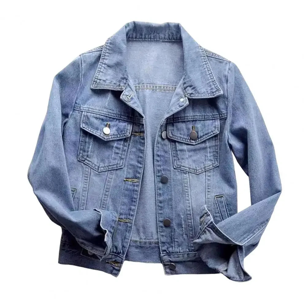 Chaqueta vaquera para mujer, chaqueta con solapa en el pecho y un solo pecho, abrigo corto ajustado de manga larga, chaquetas vaqueras Retro para mujer, prendas de vestir exteriores