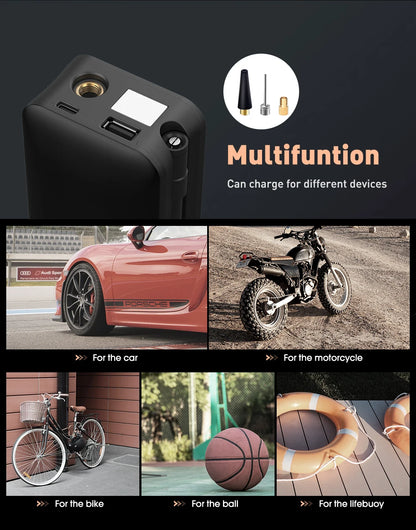 CARSUN-inflador de neumáticos con bomba de aire recargable, compresor portátil, inflador de neumáticos de coche inalámbrico Digital para bolas de bicicleta