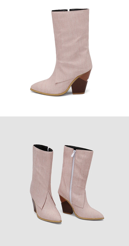 Botas De Mujer Botas De diseñador Mujer moda Sexy tacones altos puntiagudos cremallera lateral Botas cortas zapatos De plataforma talla grande 48 4005