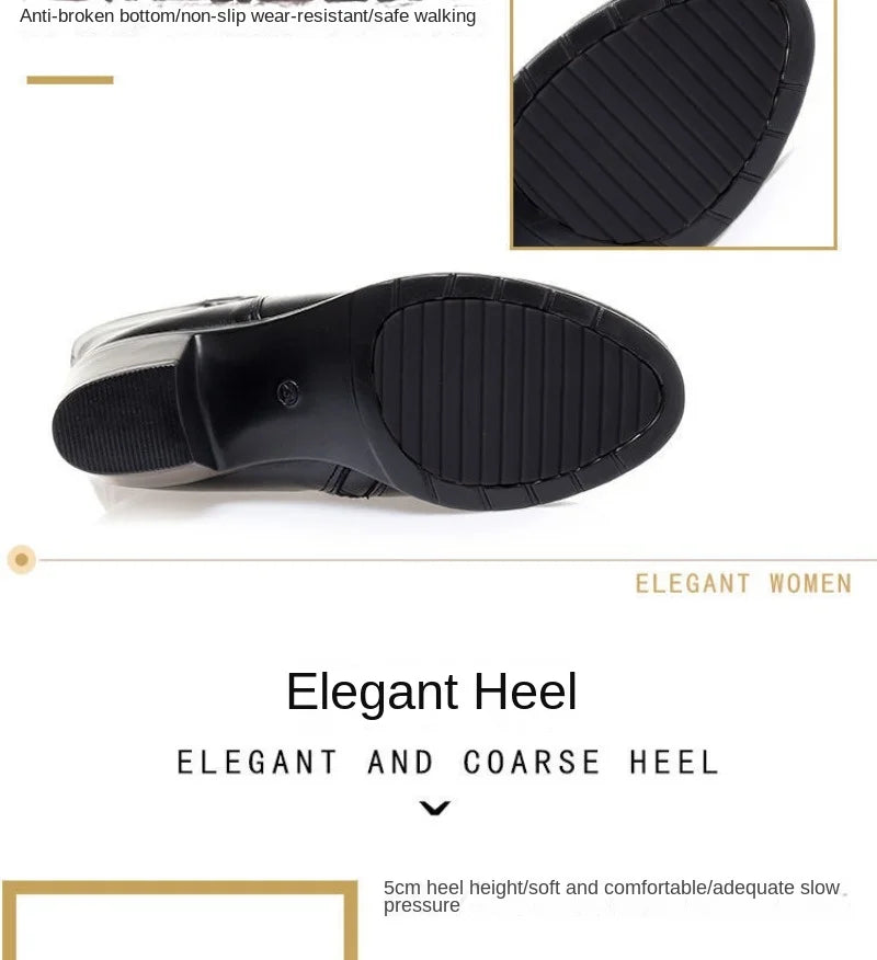 Botas de invierno para Mujer, Botas de nieve cálidas de felpa, Botas de tacón alto a media pantorrilla a la moda para Mujer, Botas de cuero de alta calidad para Mujer