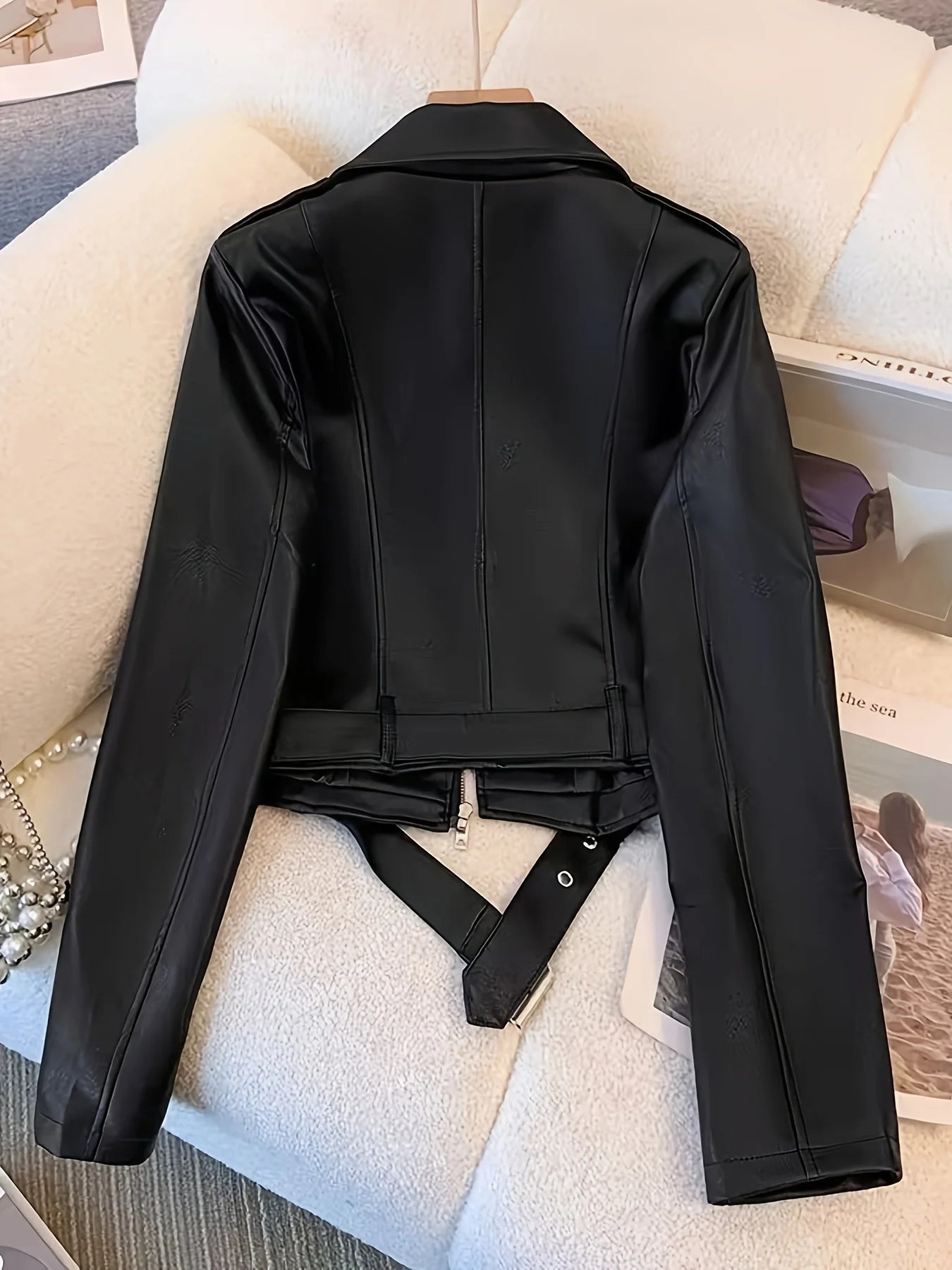 Chaqueta ajustada de cuero de motocicleta Pu Retro americana corta para mujer de primavera y otoño