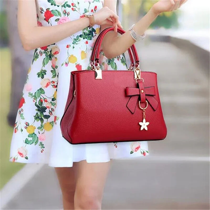 Bolsos de mensajero para mujer con colgante de flor, bolsos de moda para oficina para mujer, bolso puro para mujer, nuevos bolsos de hombro tipo bandolera