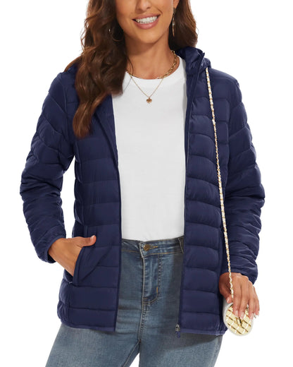 TACVASEN Chaqueta acolchada con capucha y cremallera completa para mujer, abrigos cálidos acolchados de invierno, cortavientos informal, prendas de vestir ligeras acolchadas para exteriores