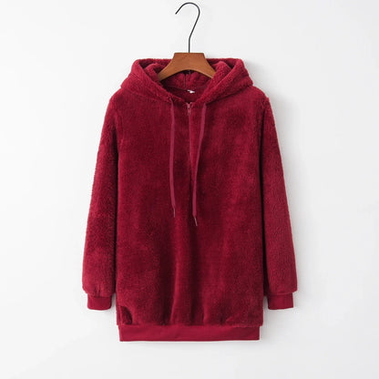 Women's Long Sleeve Hooded Sweatshirt, Monochromatic Coat, Fashion Trend