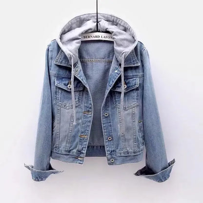 Chaqueta corta vaquera recortada para mujer primavera otoño estilo coreano nueva chaqueta con capucha de manga larga delgada suaviza tu silueta