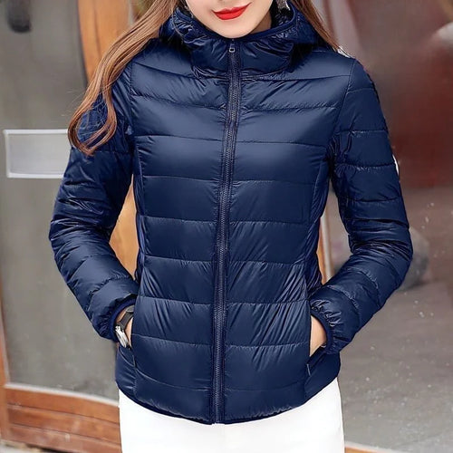 Nueva Chaqueta de Plumón con Capucha para Mujer, Corta, uesa, Cálida, Informal, ra, Estilo Coreano, Diseño Simple
