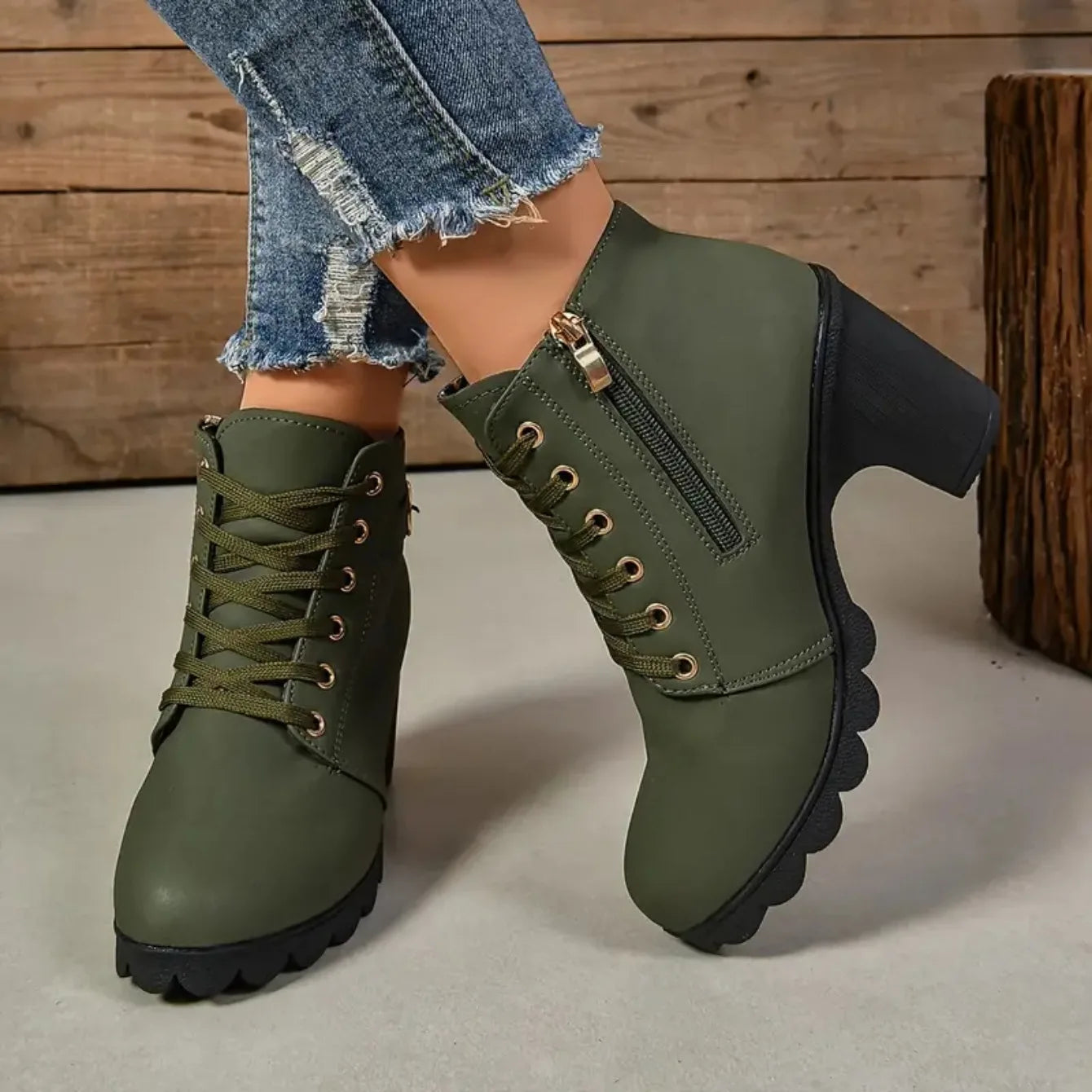 Botas antideslizantes con cordones para Mujer, zapatos De tacón alto, moda al aire libre, alta calidad, Otoño e Invierno