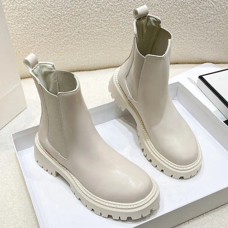 Botas Chelsea, nuevos zapatos de invierno de suela gruesa para mujer, botas cortas de suela gruesa a la moda de otoño para mujer