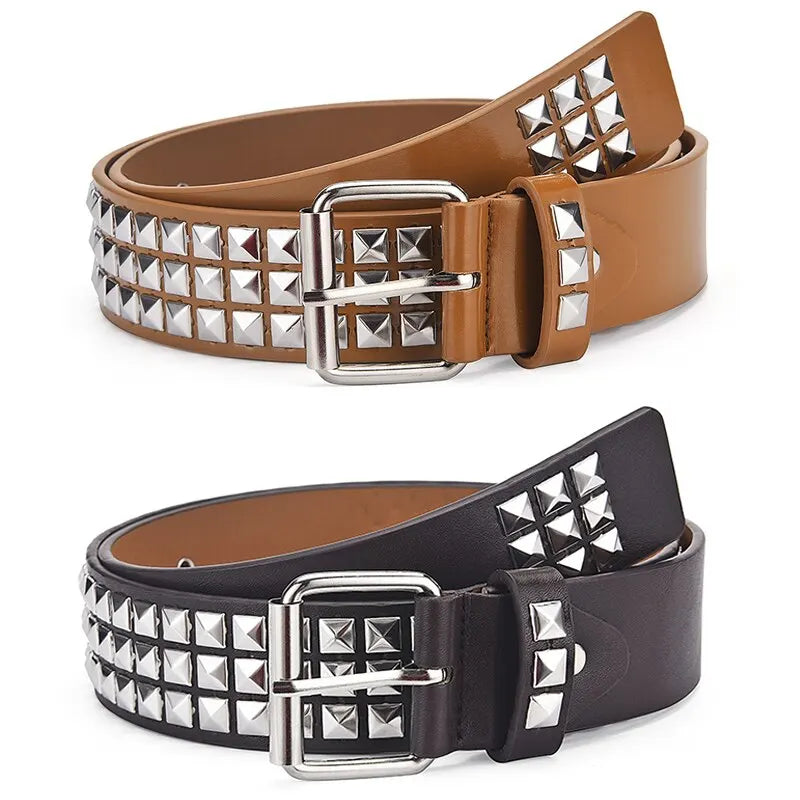 Nuevo cinturón con remaches de cuentas cuadradas a la moda, cinturón piramidal de Metal para hombres y mujeres, Hardware Punk, cinturón vaquero Y2K, cinturón de diseñador, cinturón para mujer