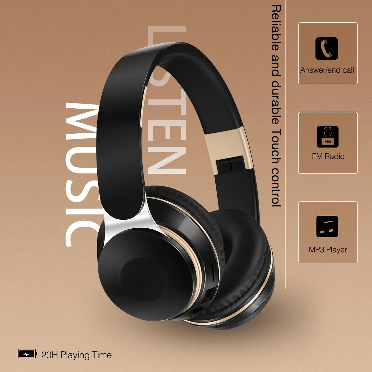 Bluetooth 2026 Wireless Headphones, On-Ear Stereo Headset with SD Card Support and Microphone for iPhone, Samsung, and Tablets