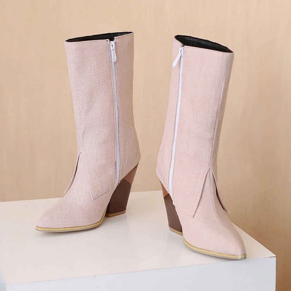 Botas De Mujer Botas De diseñador Mujer moda Sexy tacones altos puntiagudos cremallera lateral Botas cortas zapatos De plataforma talla grande 48 4005