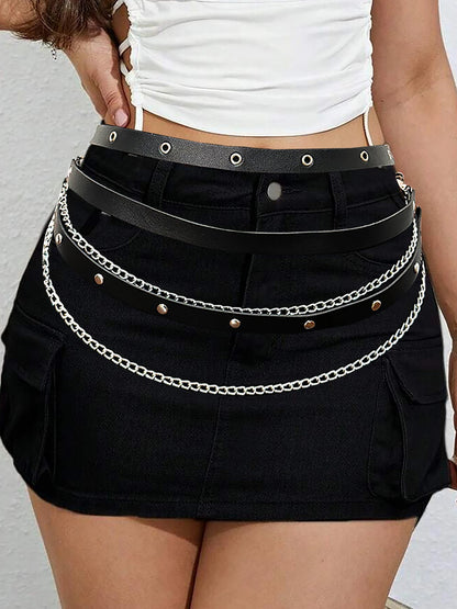 Cinturón de Cuero PU Ajustable para Mujer, Cadena Corporal Sexy, Arnés de Cintura, Cadena de Vientre Gótica, Accesorio de Joyería para Festivales para Chicas.